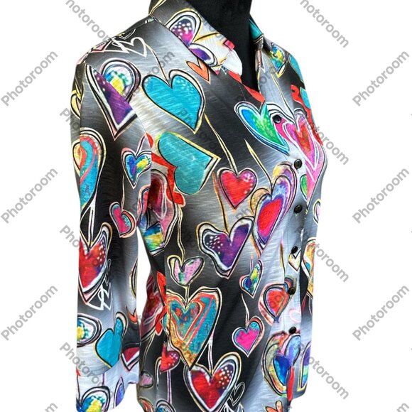 New Label XSmall Multicolor Heart 3/4 Sleeve Button Shirt - Picture 2 of 5